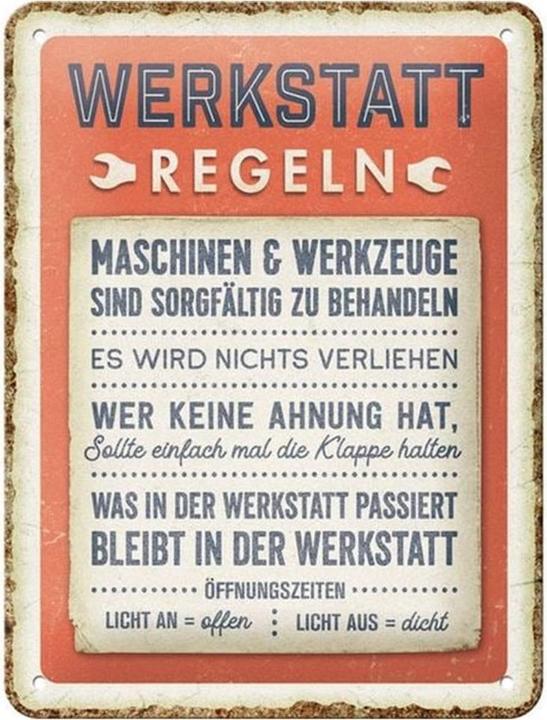 Nostalgic-Art Merchandising Schild Werkstatt-Regeln 15 x 20 cm, Metall (15 x 20 cm)