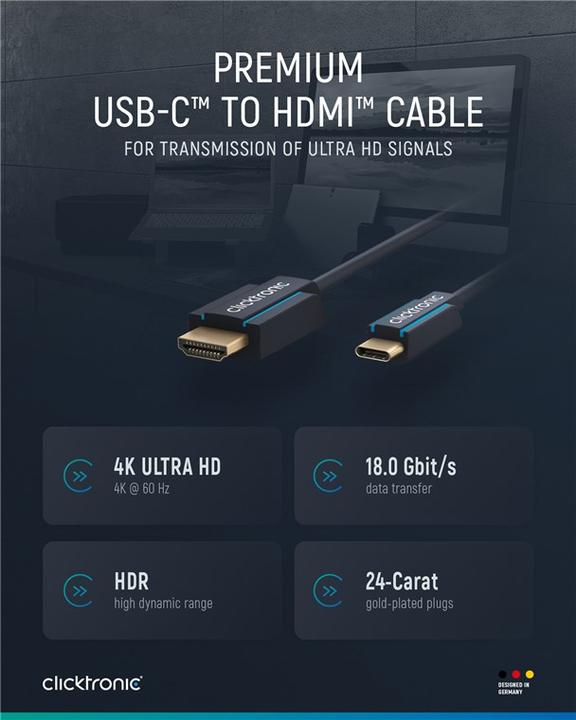 Produktbild clicktronic USB-C to HDMI Cable. M/M. Blue. 2.0m (2 m, HDMI)