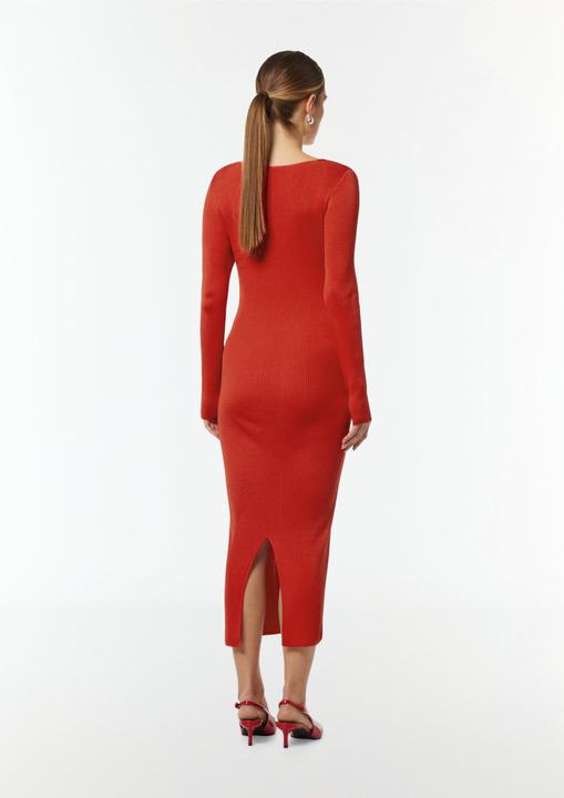 Image du produit Comma Kleid Geripptes Slim-Fit-Kleid mit V-Ausschnitt (40)