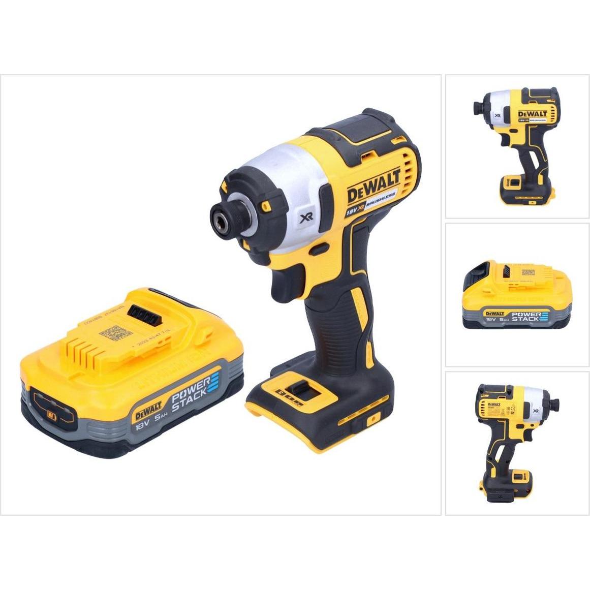 DeWalt, Bohrmaschine + Akkuschrauber, DCF 887 N Akku Schlagschrauber 18 V 205 Nm 1/4" Brushless + 1x Akku Powerstack 5,0...
