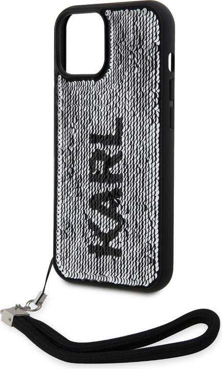 Actual product image Karl Lagerfeld Coque paillettes glitters réversibles bicolore avec lanière poignet amovible / (Apple iPhone 15)