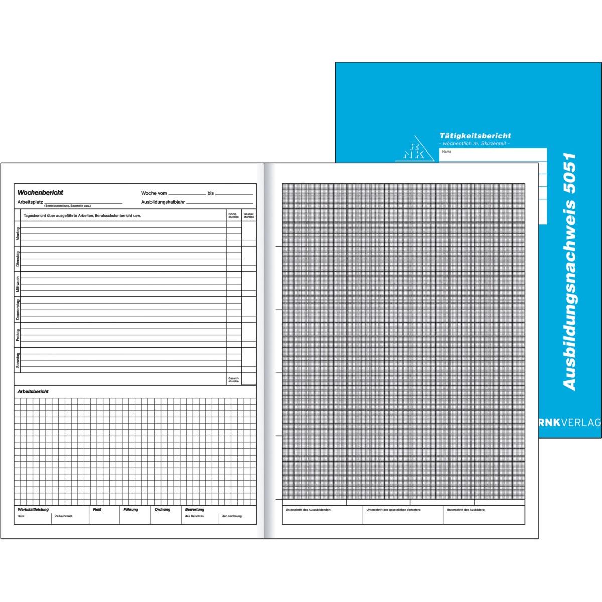 Rnk, Formular, Berichtsheft Ausbildungsnachweis wöchentlich 6 Monate DIN A4 30 Bl. (30 x)