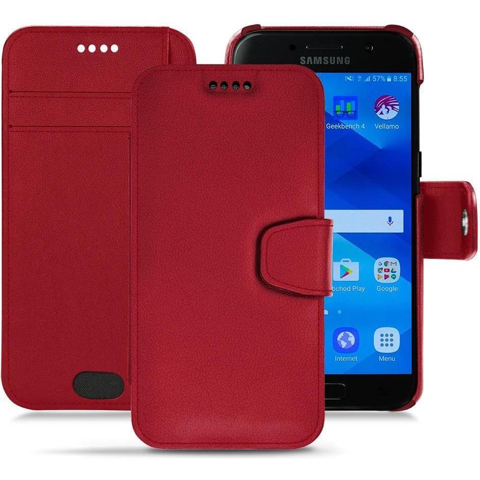 Noreve Lederschutzhülle Wallet (Samsung Galaxy A3 (2017)), Smartphone Hülle, Rot