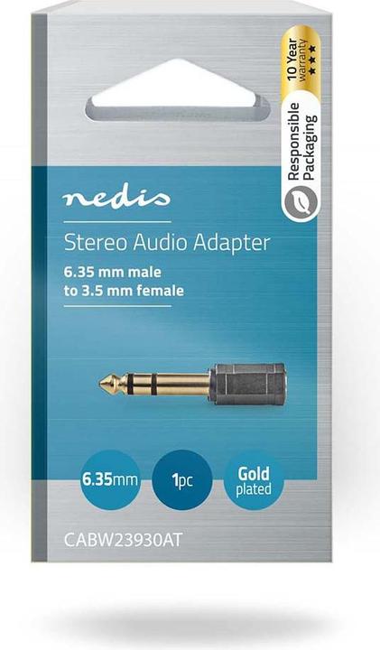 Produktbild Nedis Stereo-Audio-Adapter 6.35 mm Stecker 3.5 mm Buchse Vergoldet Gerade ABS Anthrazit 1 Stück Verp (Klinkenadapter)