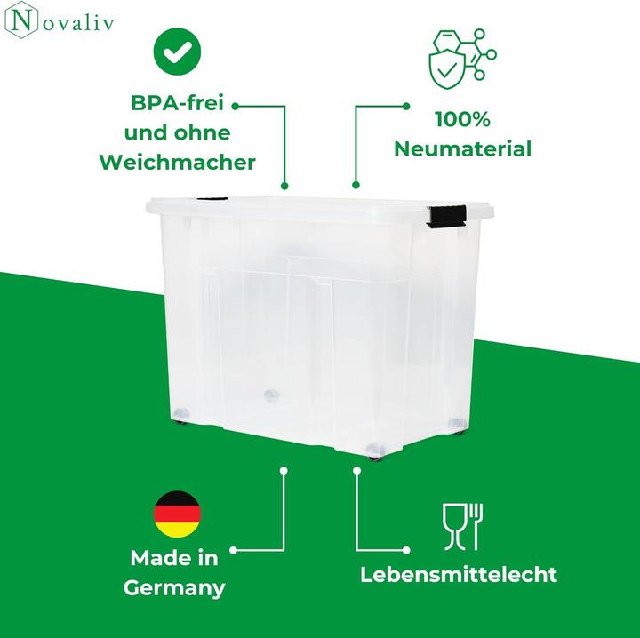 Actual product image Novaliv XXL Aufbewahrungsbox mit Deckel Gross 80L transparente Nestbar stapelbare Plastikbox mit Clip (61 x 40 x 45 cm, 80 l)