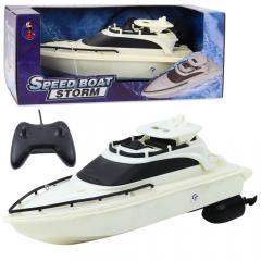 Lean Toys Ferngesteuertes RC-Motorboot, batteriebetrieben, Schwarz und Weiss