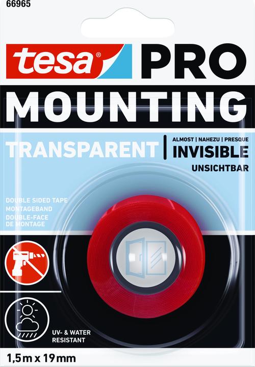Produktbild tesa PRO Mounting TRANSPARENT Montageband, doppelseitig, selbstklebend (19 mm)
