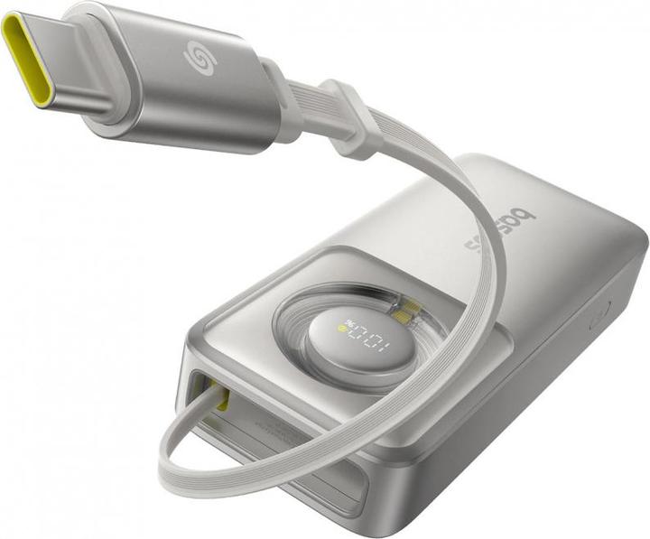 Image du produit Baseus Free2Pull 10000mAh 30W powerbank avec port USB-C et câble USB-C rétractable - gris (10000 mAh, 30 W, 37 Wh)