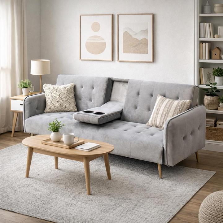 Produktbild HTI-Living Schlafsofa Eris Velvet Grau mit Becherhalter