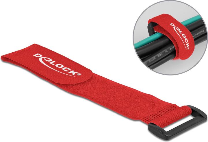 Actual product image Delock Velcro cable tie with loop L 280 x W 38 mm red 3 pieces (Velcro cable ties, 280 mm, 3 pcs.)