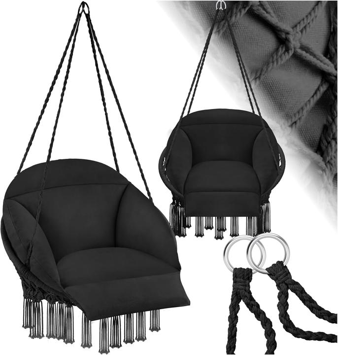 tectake Boho Hängesessel mit dickem Kissen & Gestell (150 kg)