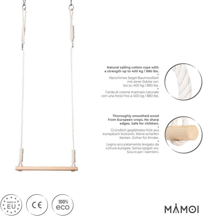 Image du produit Mamoi Balançoire trapèze Anneaux de gymnastique Marron