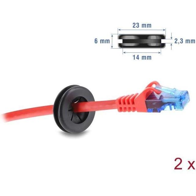 Delock, Canale passacavi, Gummi Kabeldurchführung rund Ø 16 mm schwarz 2 Stück (Foro cavo)