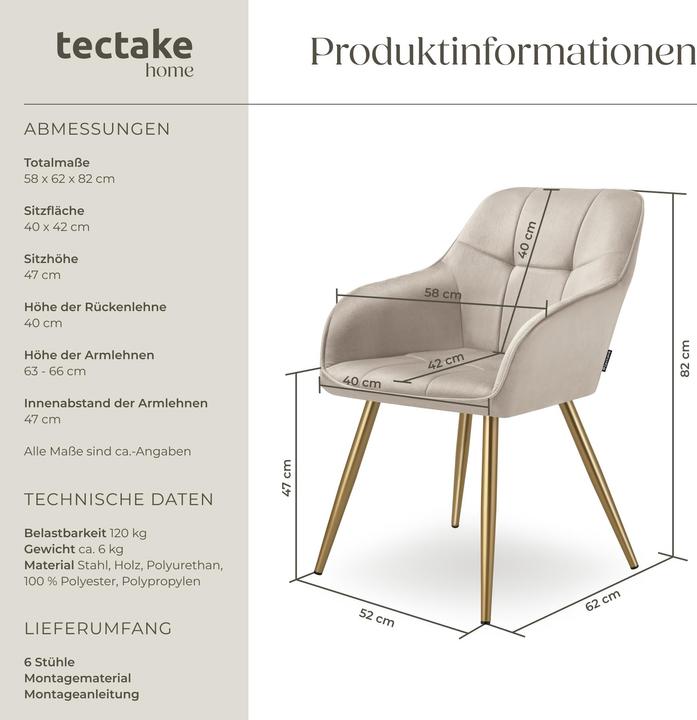 Actual product image tectake chair Marilyn, velvet look, quilted