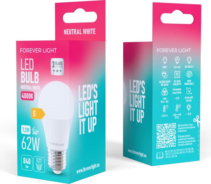 Image du produit Forever Light LED Bulb E27 G45 7.2W 840lm 4000K class E (E27, 840 lm, 100x)