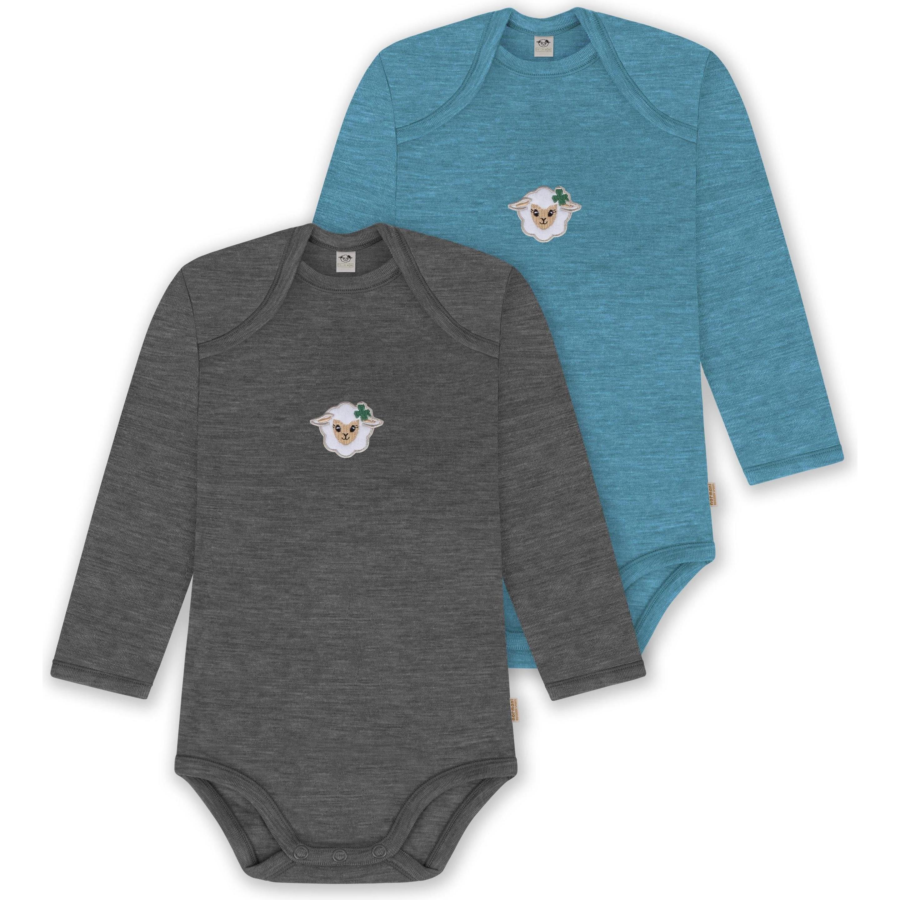 Normani, Herren, Body, 2er Pack Baby Merino Body Langarm „Auckland" - 9381, Blau, (56)