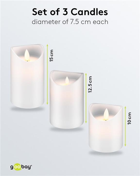 Productafbeelding Goobay LED Echte Wax Kaarsen Set van 3 Wit met Timer Functie (3 x)
