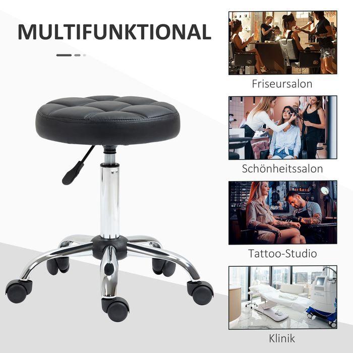 Image du produit Swisshandel24 Tabouret pivotant, tabouret de salon, réglable en hauteur, similicuir, design piqué, noir/argenté (51 - 67 cm)