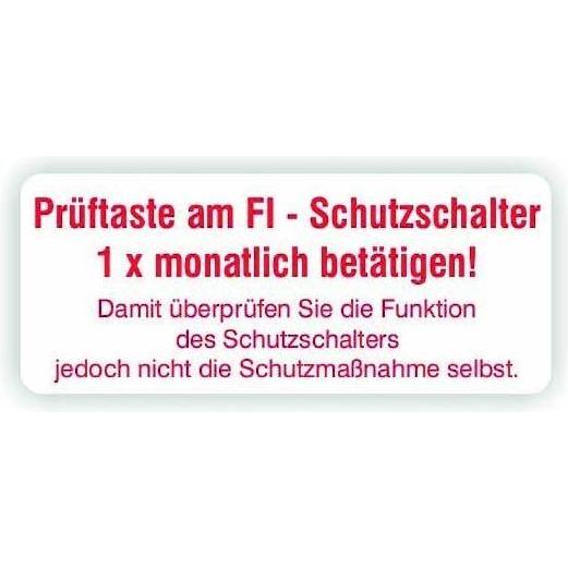 Cimco, Segnaletica di sicurezza, Adesivo informativo sui pulsanti di test RCD, 182718