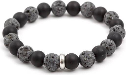 Actual product image Beneto Beaded bracelet made of lava stone and agate MINK101 - Length: 19 cm (19 cm, Lava stone, Agate)