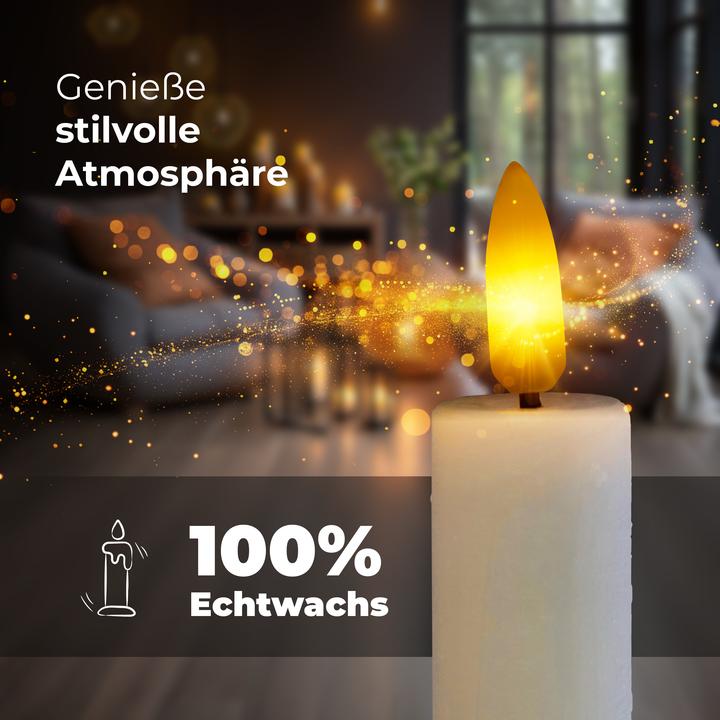 Produktbild Novaliv 4x Stabkerze LED bewegliche Flamme Wachs - Echtwachs Weiss - Indoor - 12,5cm Höhe für 2,2cm (4 x)