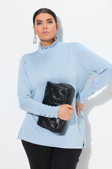 Image du produit Ulla Popken Pull à col montant frisé et manches longues, boutons (50, 52)