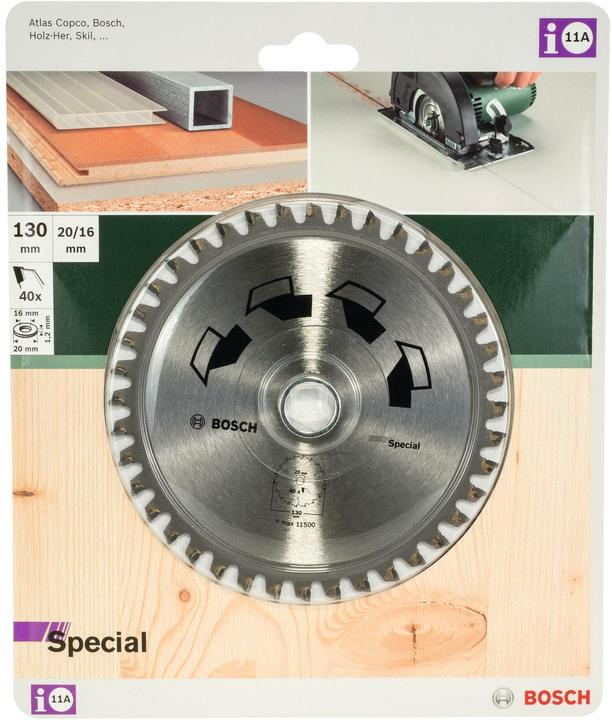 Produktbild Bosch Zubehör Kreissägeblatt SPECIAL D= 130 mm Bohrung= 20 mm Z= 40