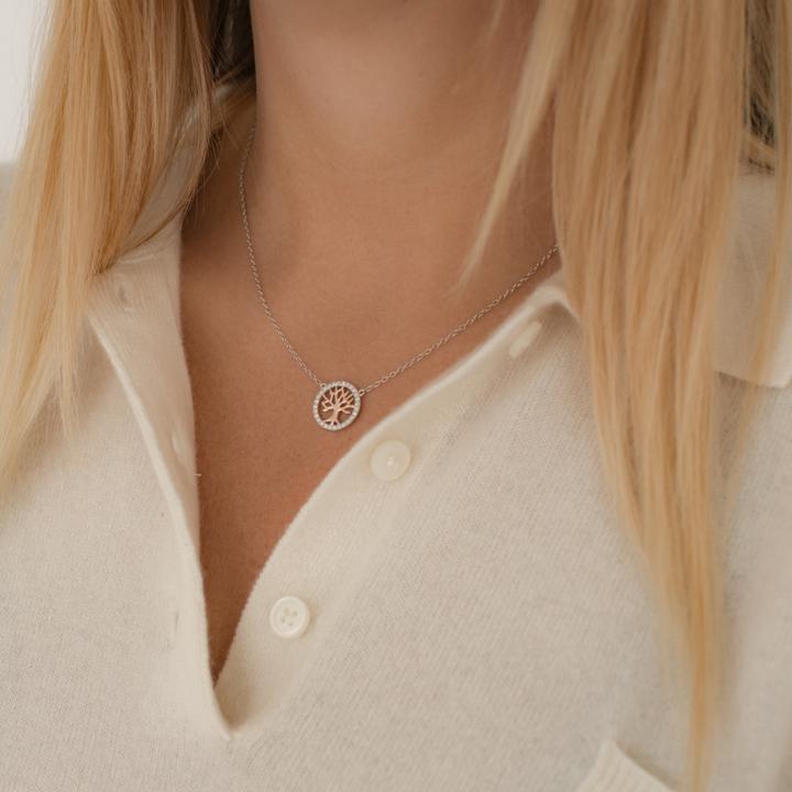 Immagine prodotto Rafaela Donata Catena da donna Albero della Vita in argento Sterling Zirconia argento/oro rosa 42,0 cm di base + (Argento, 42 - 49 cm)