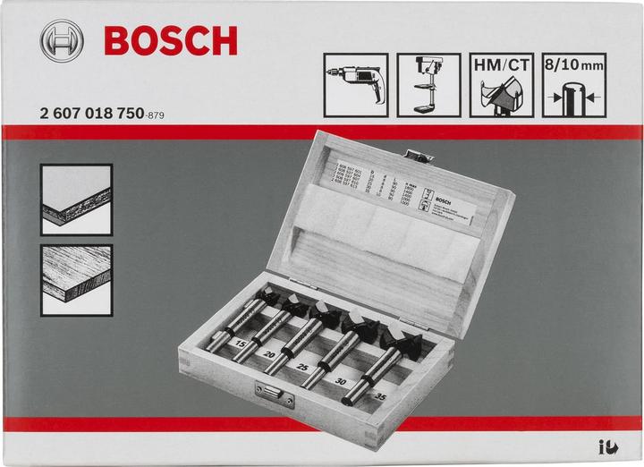 Produktbild Bosch Professional Zubehör 5-tlg. Scharnierlochbohrer-Set, Carbide, 15–35 mm (35 mm, 15 mm, 30 mm, 20 mm, 25 mm)