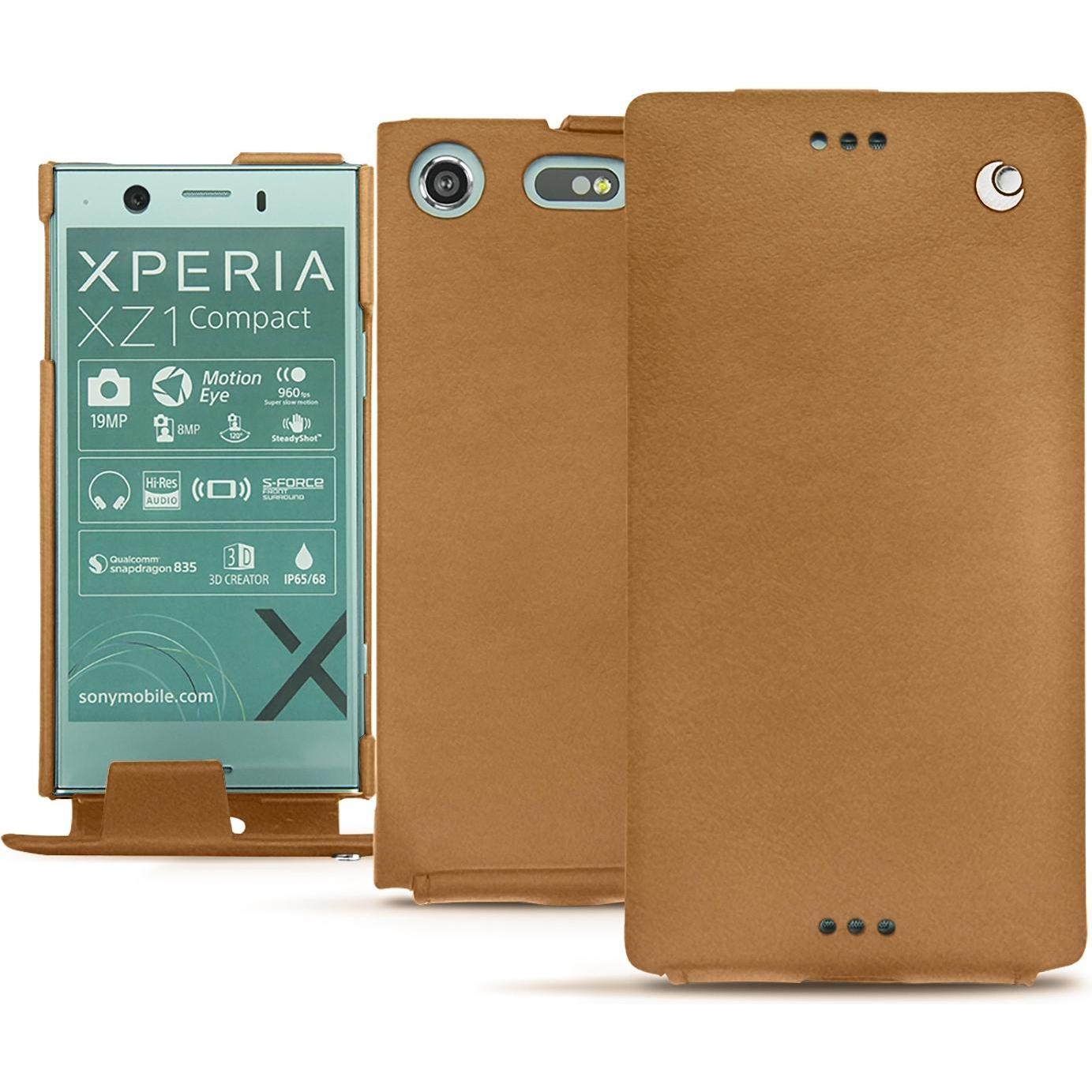 Noreve Lederschutzhülle vertikal (Sony Xperia XZ1 Compact), Smartphone Hülle, Braun