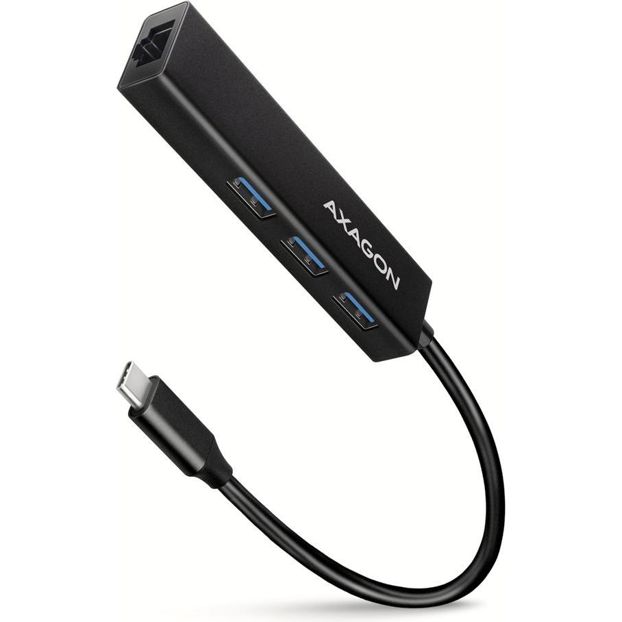 Axagon HMC-GL3A USB-C-Hub, 3x USB-A, Gbit-LAN (USB-C, 4 Ports), Dockingstation + USB Hub, Schwarz