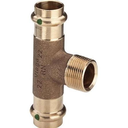 Viega, Tecnologia di connessione dei tubi, SANPRESS T-piece 22 mm-3/4" af rødgods, med SC-Conturmed udvendig gevind (Connessione a T)