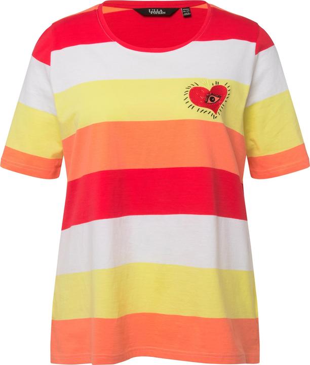 Image du produit Ulla Popken T-shirt à col rond et manches courtes. Broderie et rayures. (46, 48)