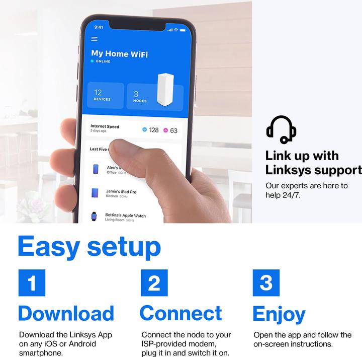 Actual product image Belkin Linksys VELOP Whole Home Mesh Wi-Fi System WHW0303