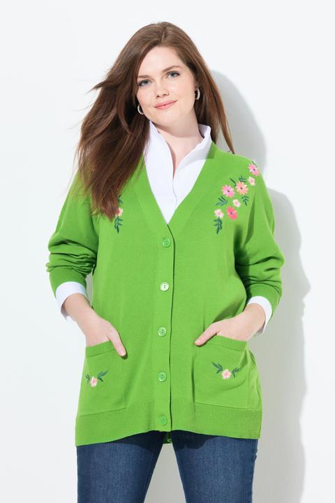 Actual product image Ulla Popken Flower Embroidered Long Sleeve Cardigan (58)