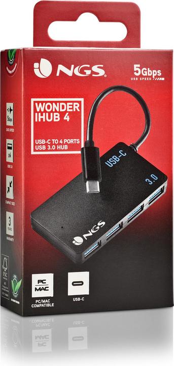 Productafbeelding NGS HUB USB(C) A 4XUSB(A) 3.0 IHUB4 0.24M NEGRO (USB-A, USB-C, 4 ports)
