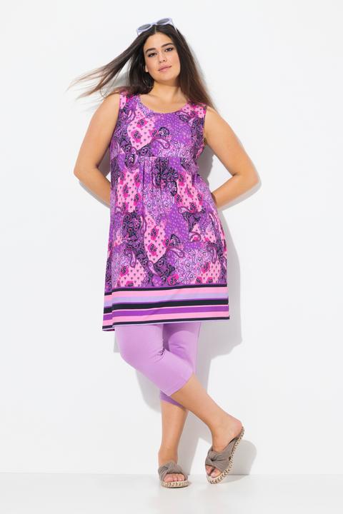 Image du produit Ulla Popken Robe courte en jersey, sans manches. Silhouette en A évasée. Décolleté rond et imprimé cachemire. (46, 48)