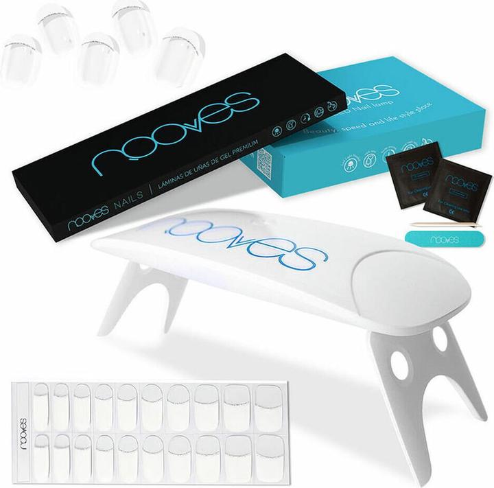 Produktbild Nooves Premium Gel-Nagelblätter Etui mit französischen Nagelfolien und tragbarer UV/LED-Nagellampe 8W -