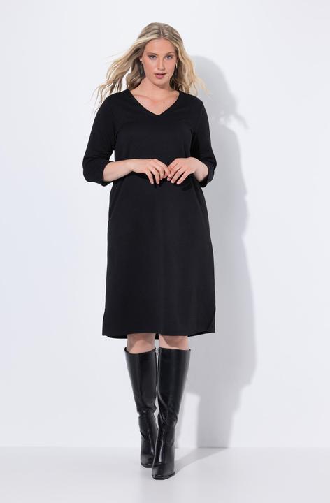 Produktbild Ulla Popken Sweat-Midikleid, A-Linie, V-Ausschnitt, 3/4-Arm (62)