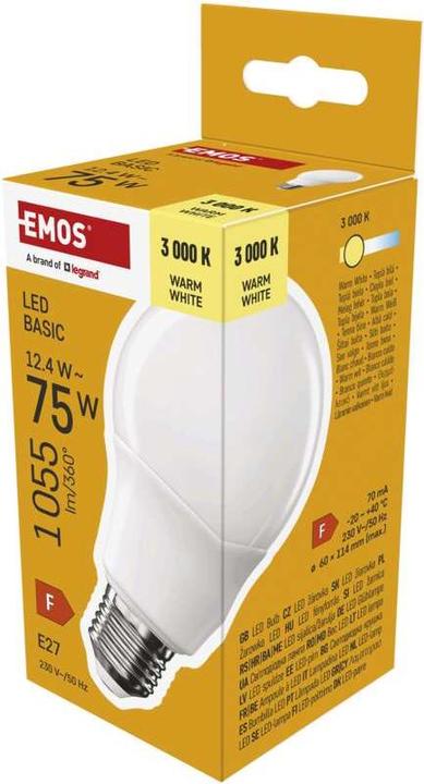 Image du produit Emos Lampe LED Basic A60 / E27 / 12,4 W (75 W) / 1055 lm / Blanc chaud (E27, 1055 lm, 1 x)
