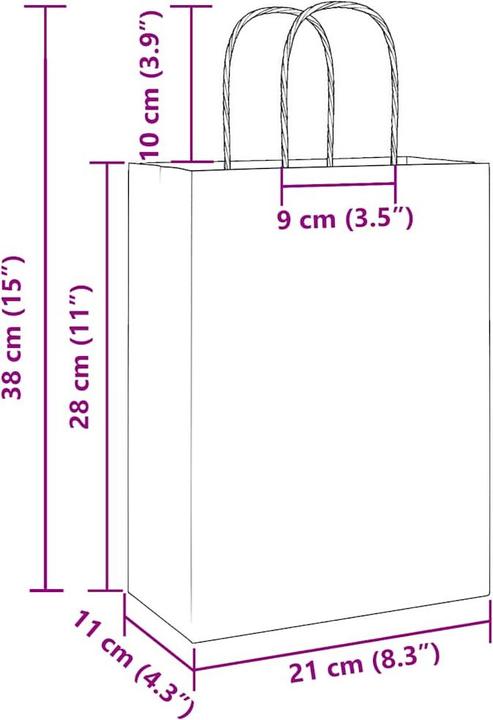 Image du produit VidaXL Sacs en papier kraft 50 pcs. avec anse Blanc 22x11x28 cm Sac en papier (Pochette cadeau, 50 x)