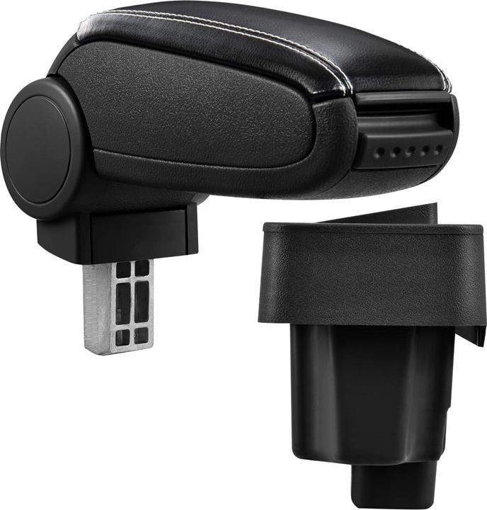 Actual product image Pro-Tec Centre armrest BMW E36 with storage compartment imitation leather black white stitching