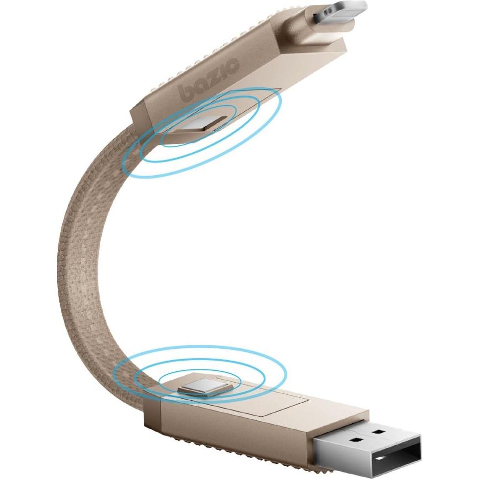 Energea Cable Bazic GoCharge Alucable 4in1 (USB-A/USB-C - USB-C/Lightning) 15cm 60W 3A PD Fast Charge gold (0.15 m, 60 W), Cavo USB