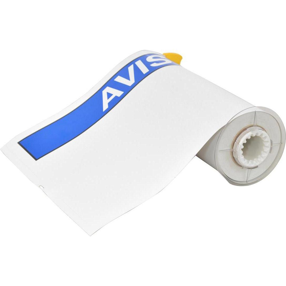 Brady, Rotolo di etichette, B85-254x356-7569-AVIS, etichette in vinile prestampate, bianco su blu, lucide, 254,00 x 356,0