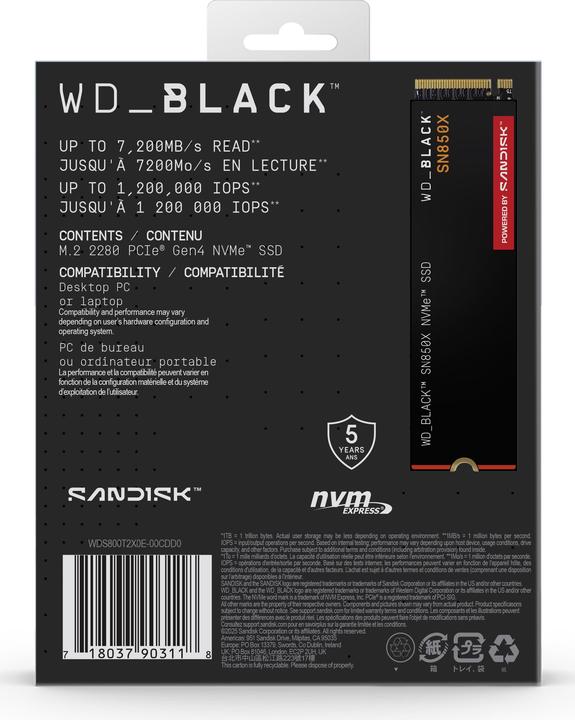 Actual product image WD Black SN850X powered by SANDISK (8000 GB, M.2 2280)