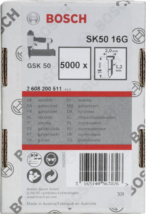 Produktbild Bosch Professional Zubehör Senkkopf-Stift SK50 16G, 1,2 mm, 16 mm, verzinkt