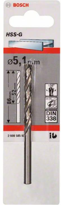 Actual product image Bosch Professional Zubehör Metal drill HSS-G, DIN 338, 5.1 x 52 x 86 mm, pack of 1 (5.1 mm)