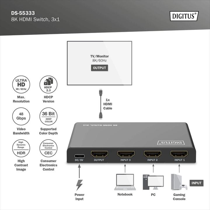 Produktbild Digitus 8K HDMI Switch, 3x1