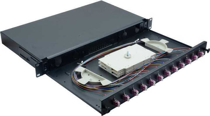 Produktbild Helos LWL 19" Spleissbox 12 x LC Duplex OM4, spleissfertig, schwarz