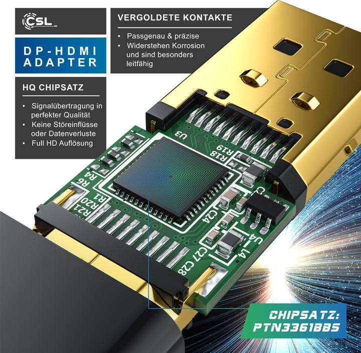 Actual product image CSL DisplayPort to HDMI Adapter, Audio Video Adapter, DP Adapter with Audio Transmission, Full HD 1080p (HDMI, 2.15 cm)